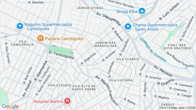Mapa do bairro Jardim das Maravilhas, Santo André - SP