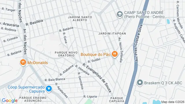 Mapa do bairro Jardim Santo Alberto, Santo André - SP