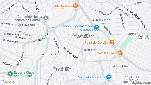 Mapa do bairro Parque Erasmo Assunção, Santo André - SP