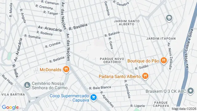 Mapa do bairro Parque Novo Oratório, Santo André - SP