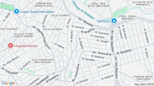 Mapa do bairro Parque Oratório, Santo André - SP