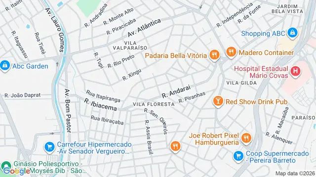 Mapa do bairro Vila Floresta, Santo André - SP