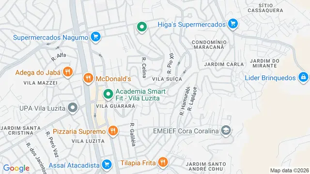 Mapa do bairro Vila Suíça, Santo André - SP