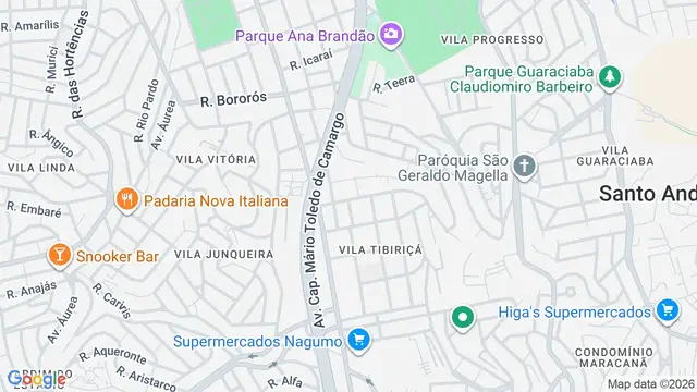 Mapa do bairro Vila Tibiriçá, Santo André - SP